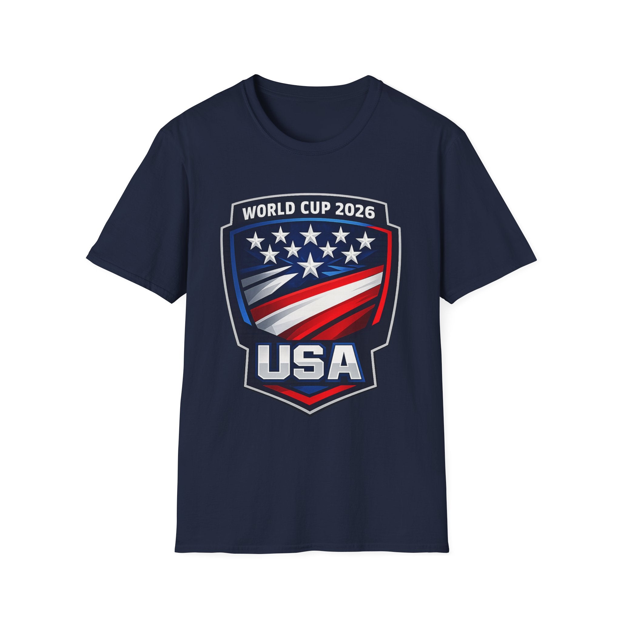 USA World Cup 2026 Soccer T-Shirt — American Flag Shield Soccer Fan Tee